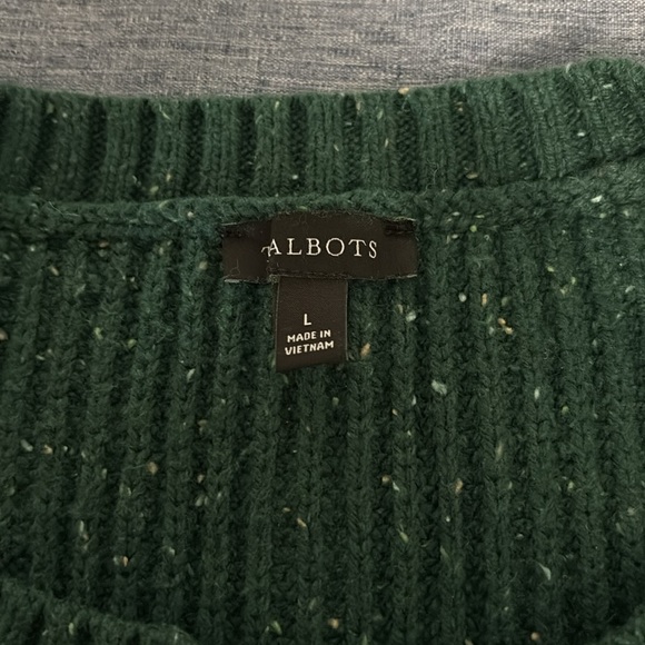 Talbots Women’s Size Large Green with White Flecks Button Down Cardigan Sweater - Picture 3 of 7